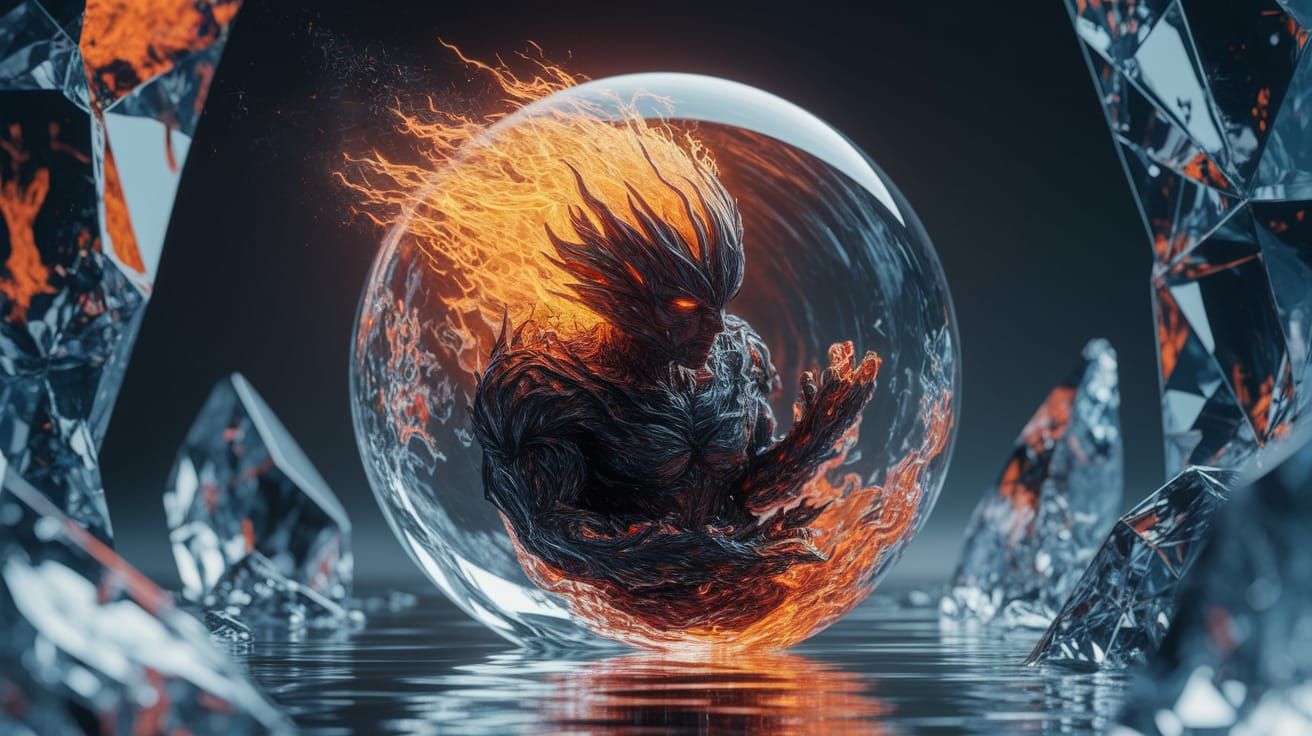 Flame Encased in Ice: Ultra High Resolution Digital Art
