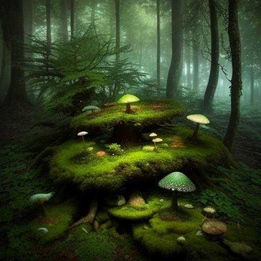 Enchanted Forest Log with Sparkling Birds