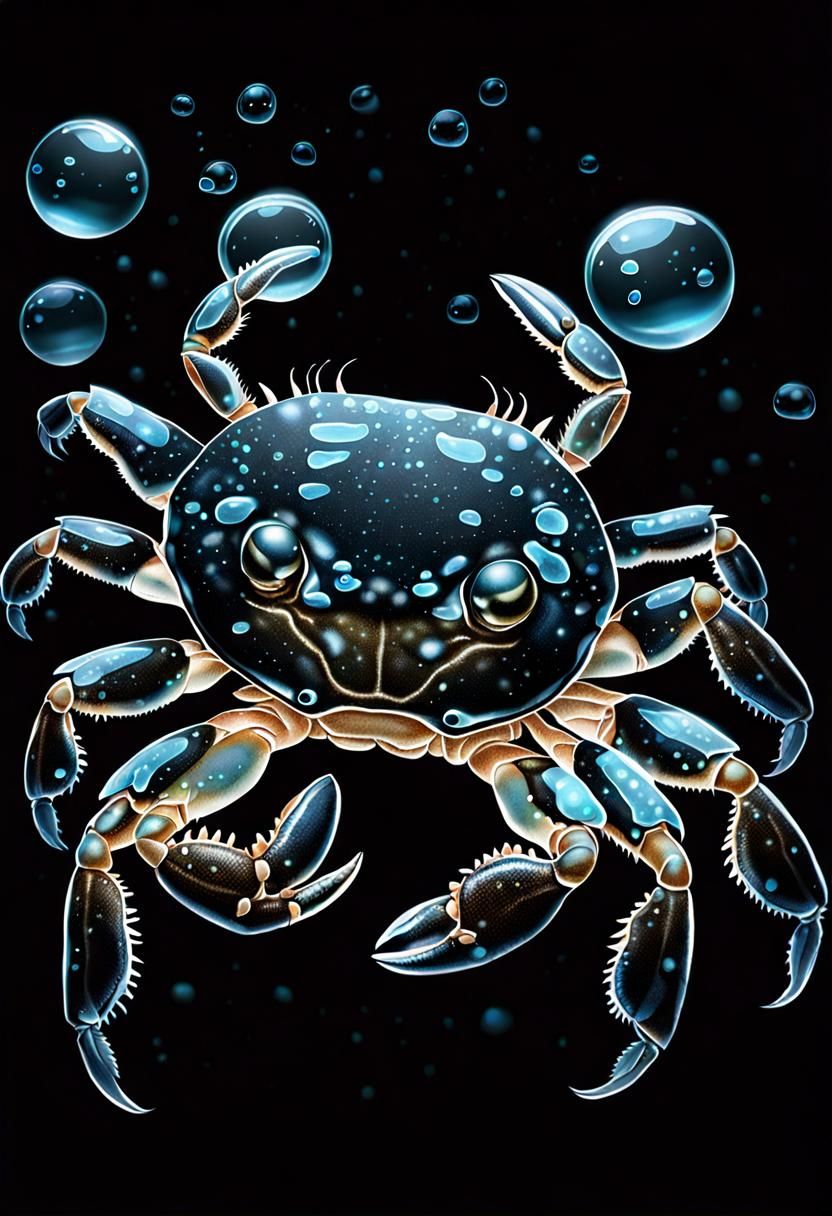 Clear Crab with Bioluminescent Bubbles Drawing