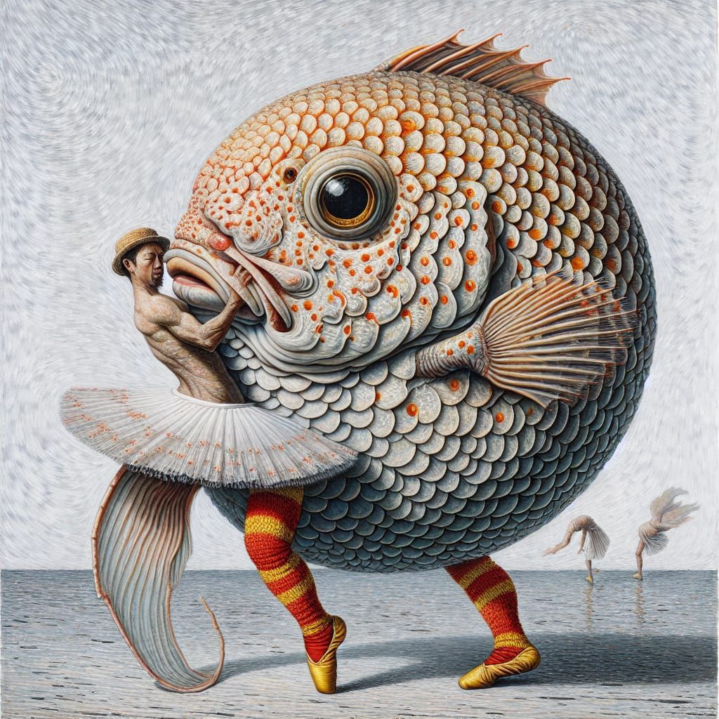 Surreal Fish Creature in Van Gogh-Inspired Painting