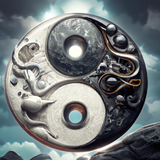 Robotic Yin Yang Symbol in Detailed Digital Painting