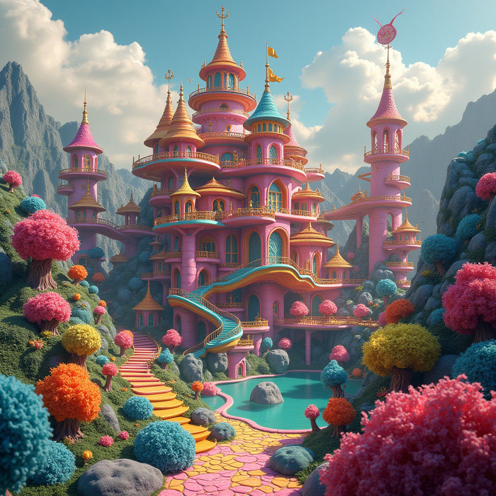 Rainbow Yarn Cat Palace Map in Fantasy Style