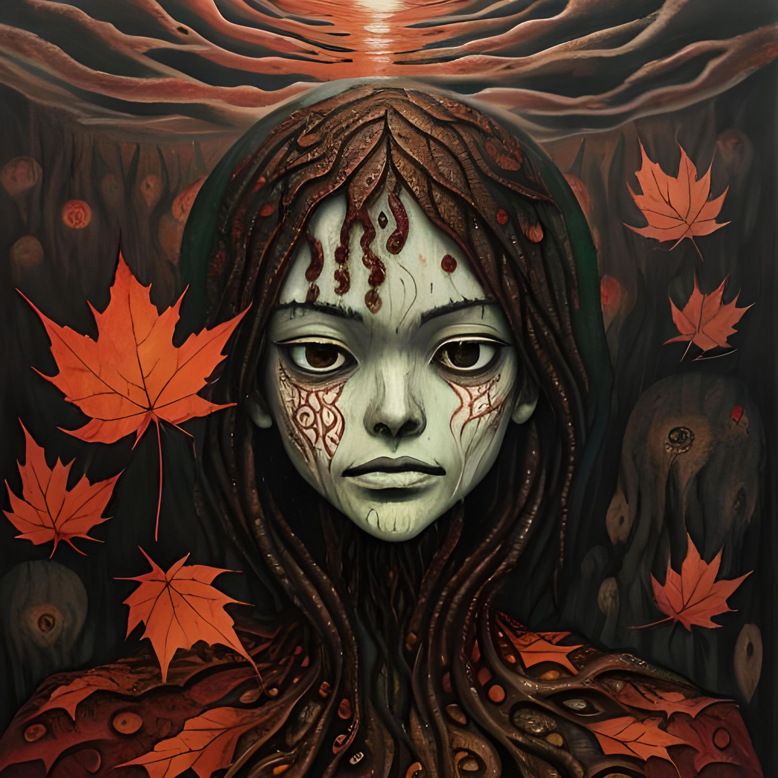 Eldritch Autumn Leaves in Impasto Style
