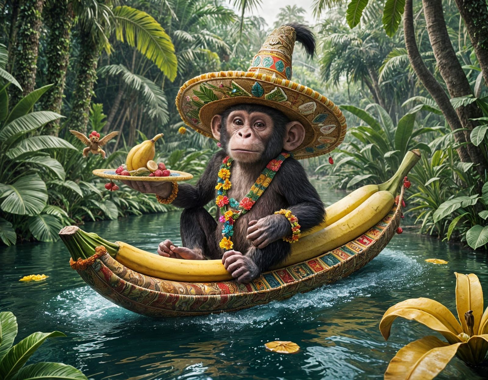 Joyful Monkey on Banana Boat Adventure