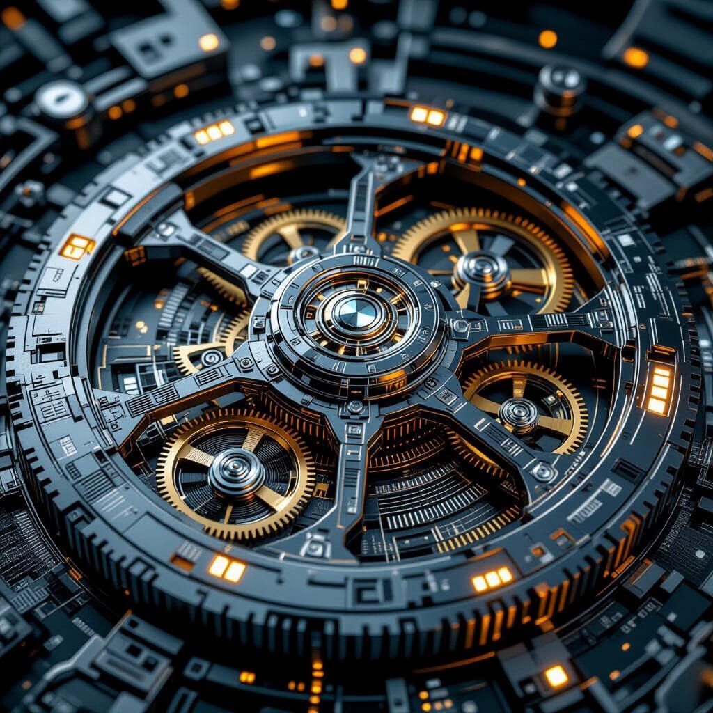 Intricate Metallic Clockwork Gears with Sci-Fi Details