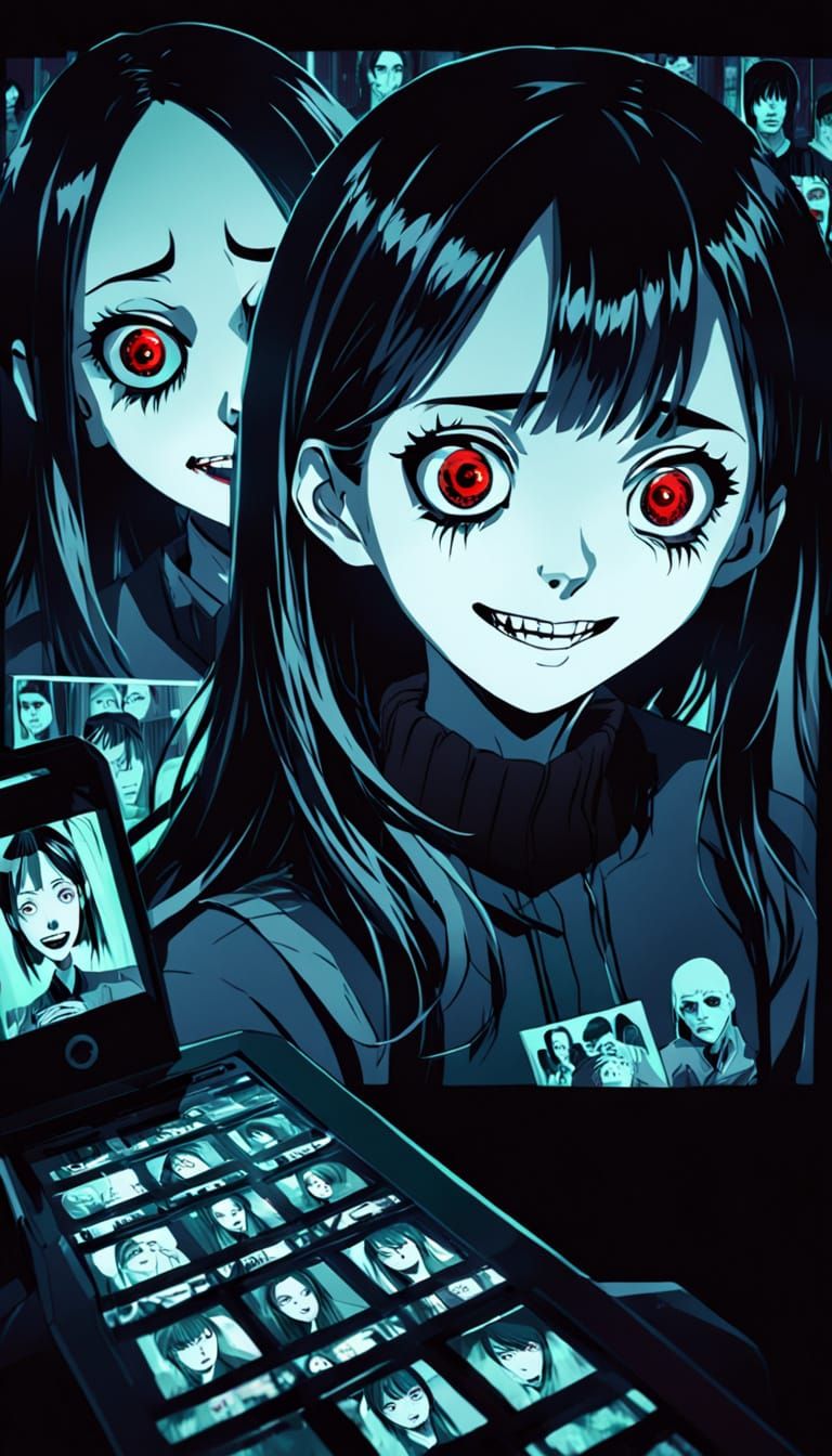 Eerie Horror Anime Video Call Close-Up