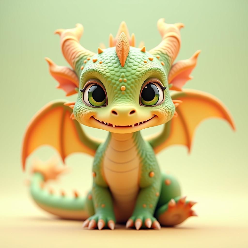 Cheerful Yellow-Green Dragon Smile in Anime Art Style