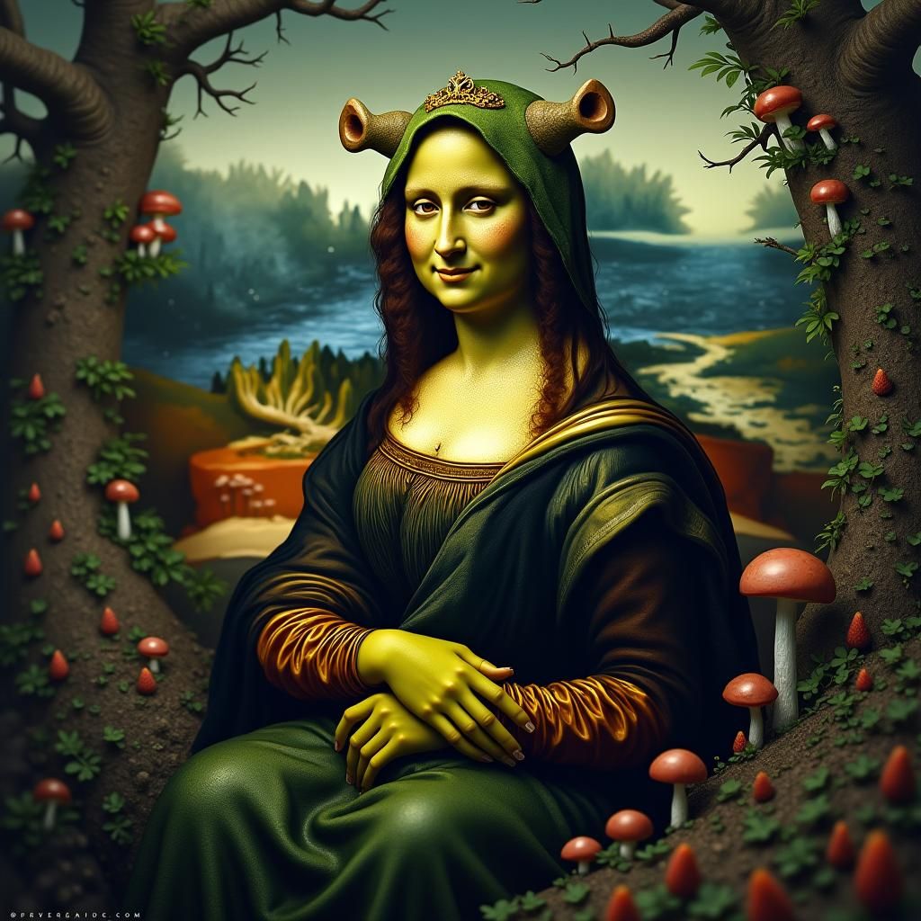 Mona Lisa as Ogre in Fantasy Landscape