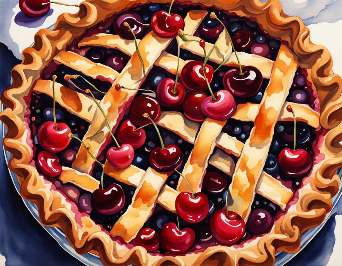 Watercolor Cherry Pie with Dynamic Lighting