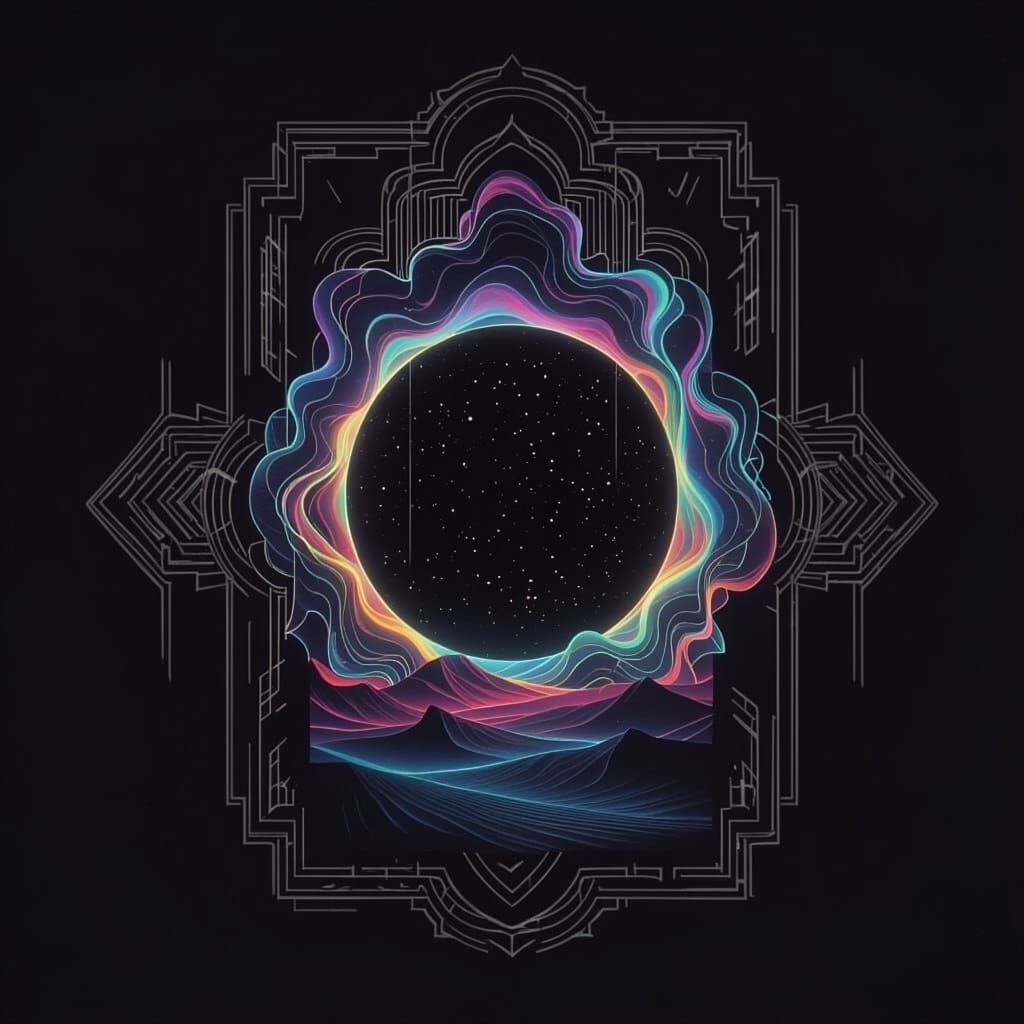 Cosmic Portal Flyer Design in Retro-Futuristic Style