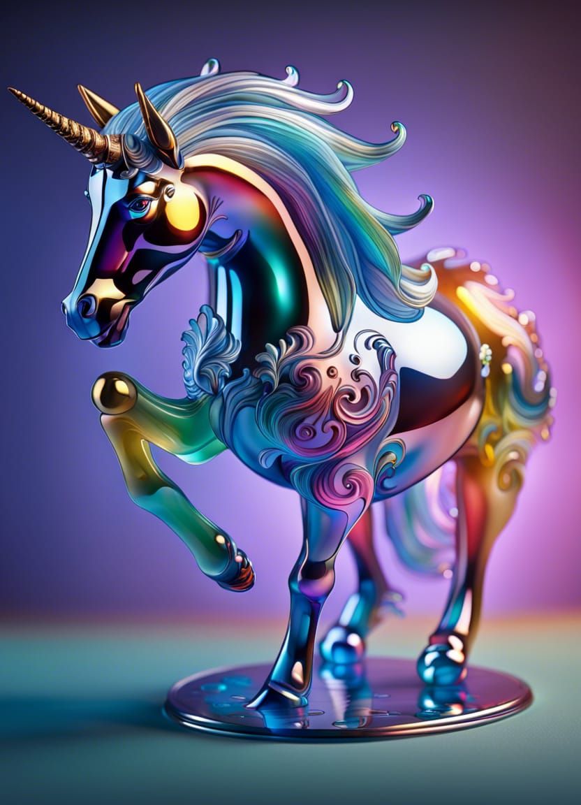 Hyperrealistic Glass Unicorn Ornament in Splash Art Style