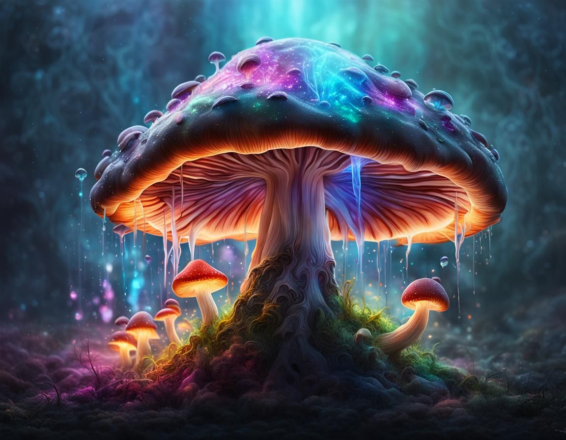 Surreal Glowing Mushroom Flame Fantasy