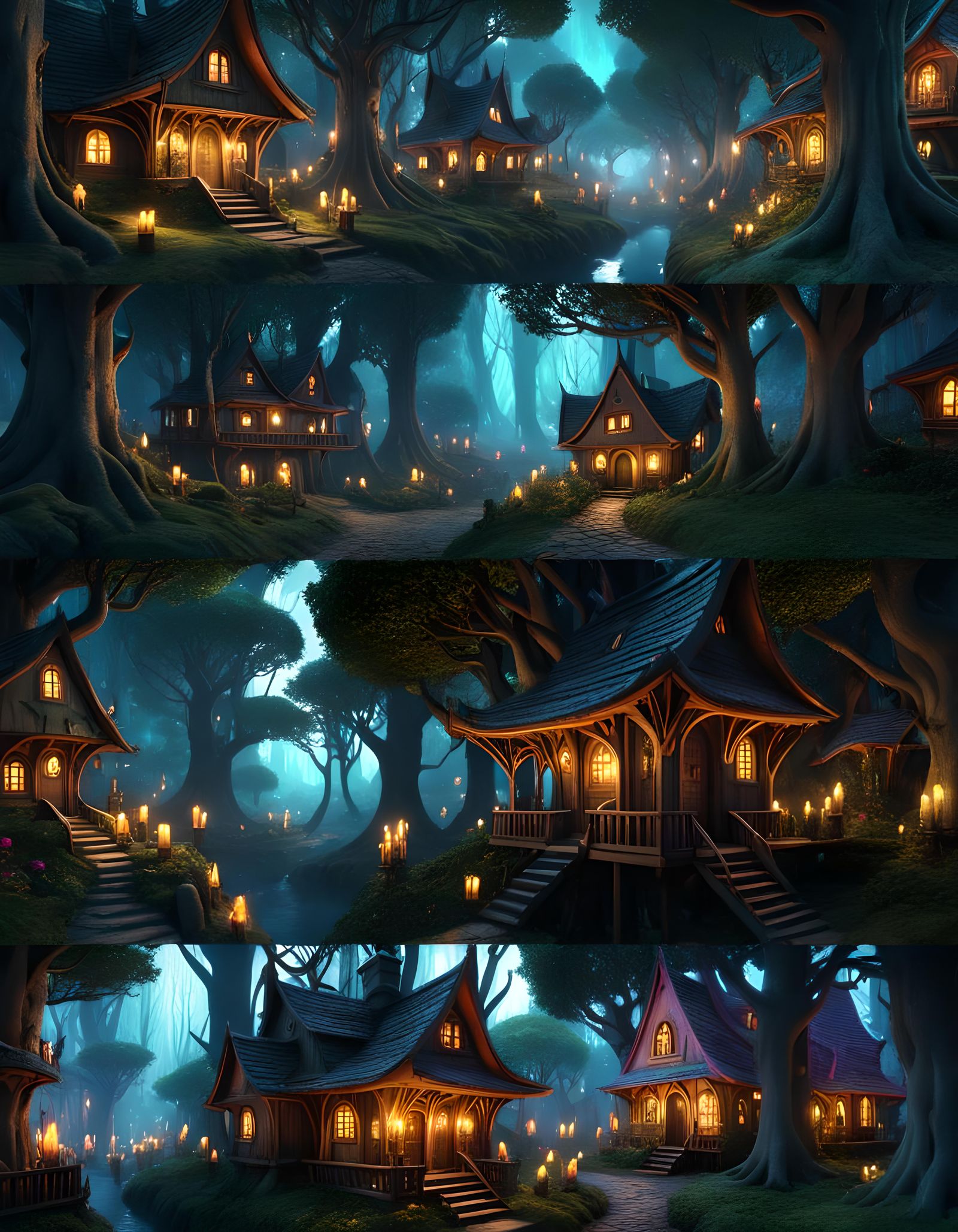 Enchanted Goblincore Tree City at Night