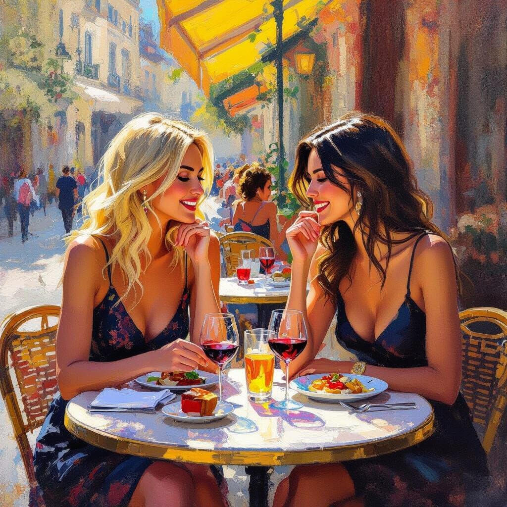 Impressionistic Outdoor Cafe Lunch Scene