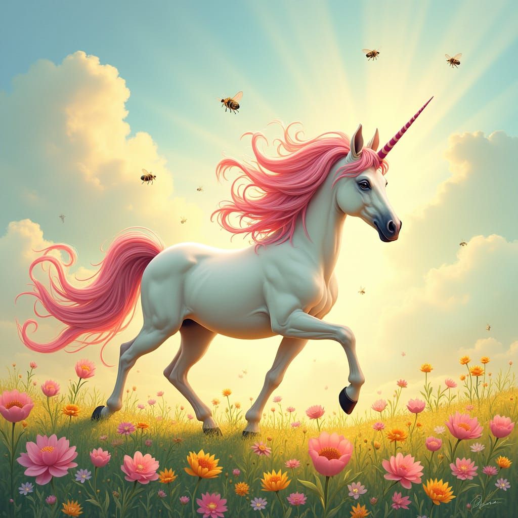 Rainbow Unicorn in Psychedelic Spring Meadow