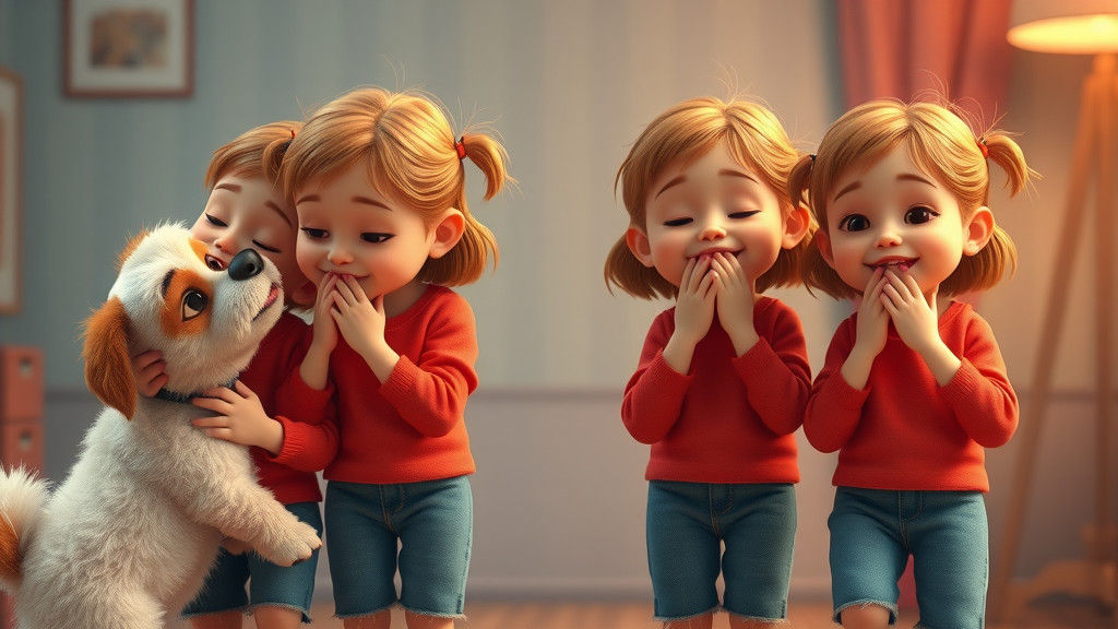 Girl and Dog in Four Poses: 3D Cartoon Style