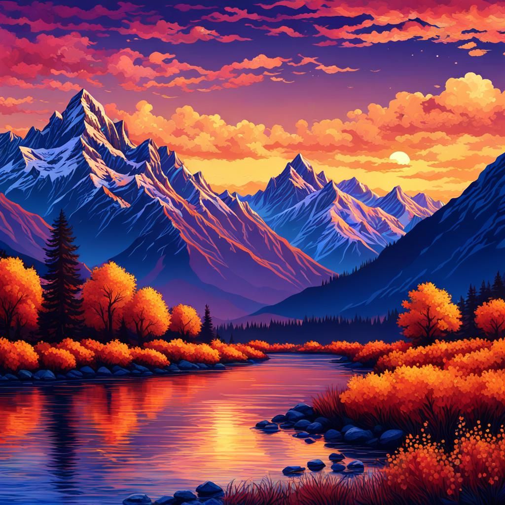 A stunning mountain range at twilight.