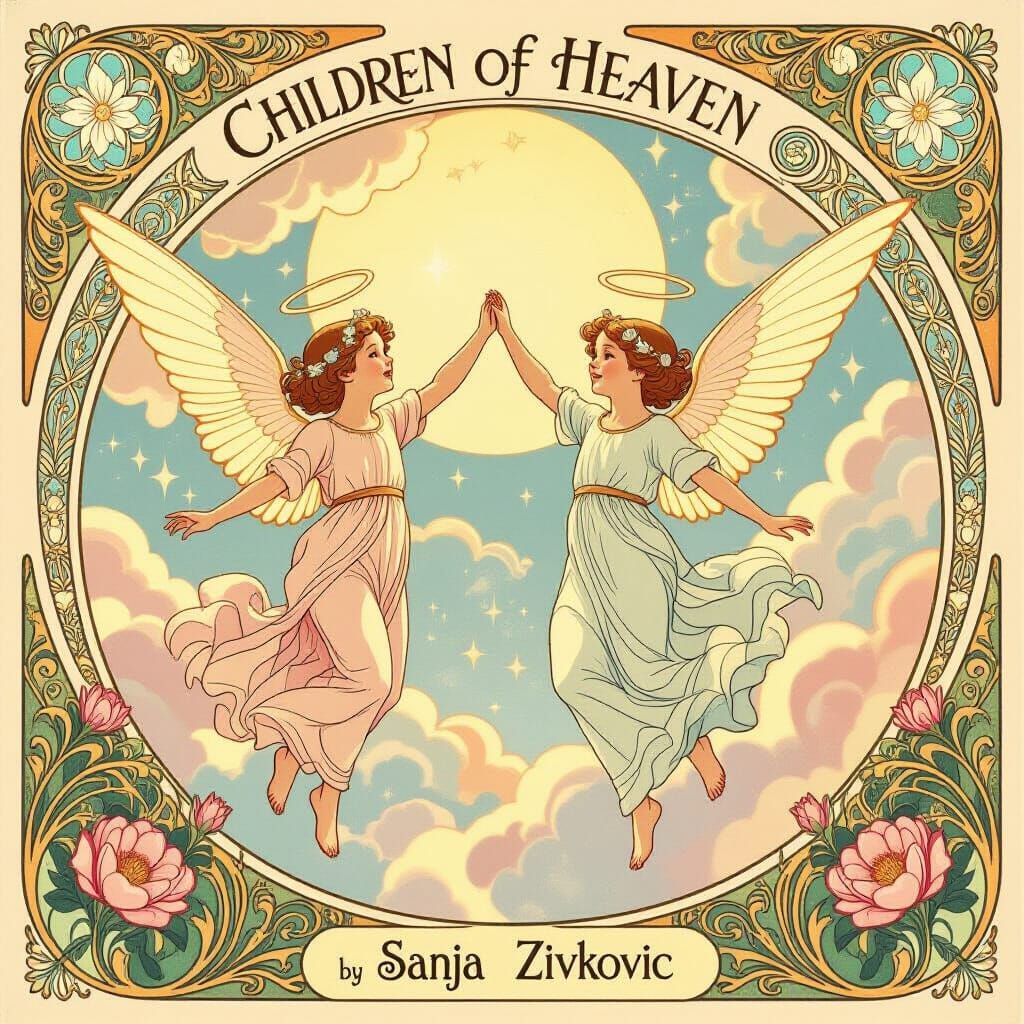 Art Nouveau Celestial Children Dancing in Golden Light