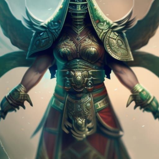 Dark Fantasy Warrior in Emerald and Red Armor