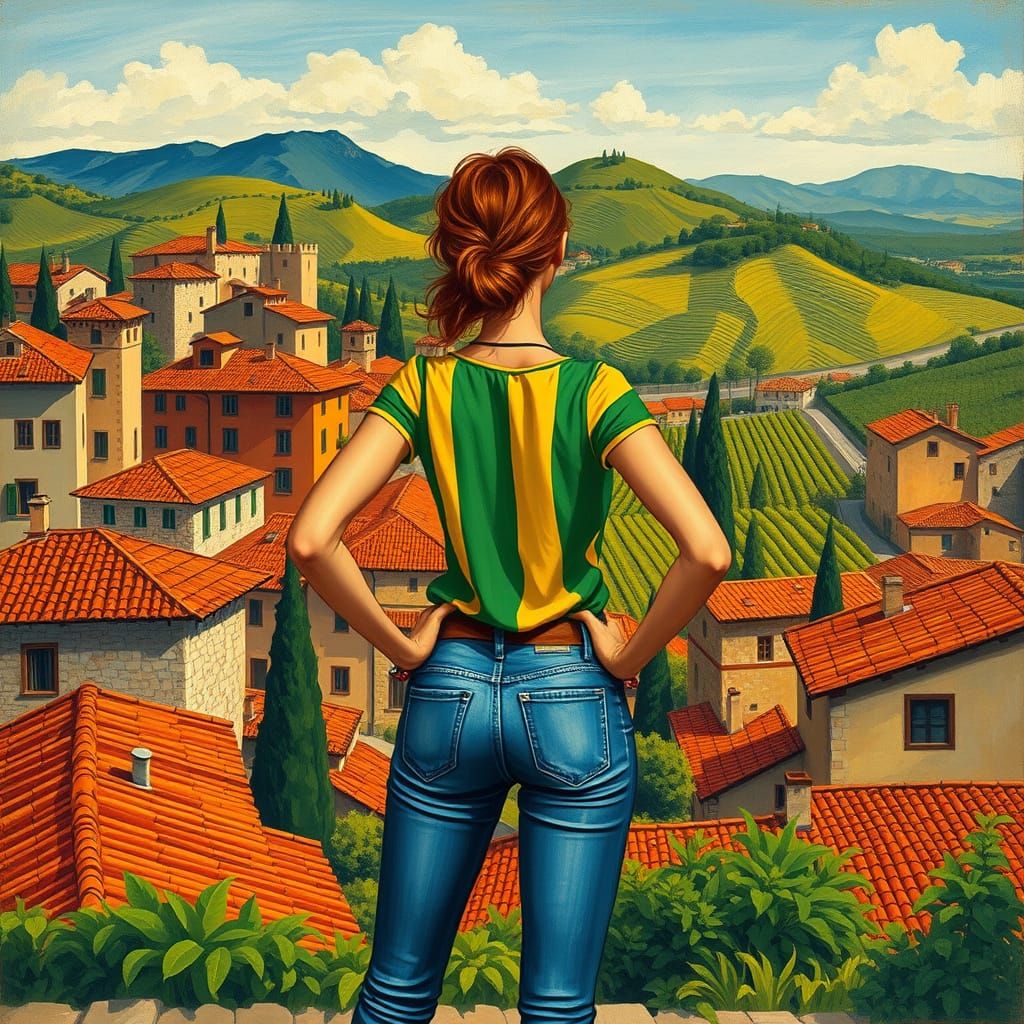 Confident Italian Woman in Rural Village
