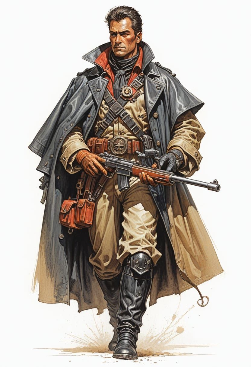 Sci-Fi Coachman with Blaster Rifle in Fantasy Art Style