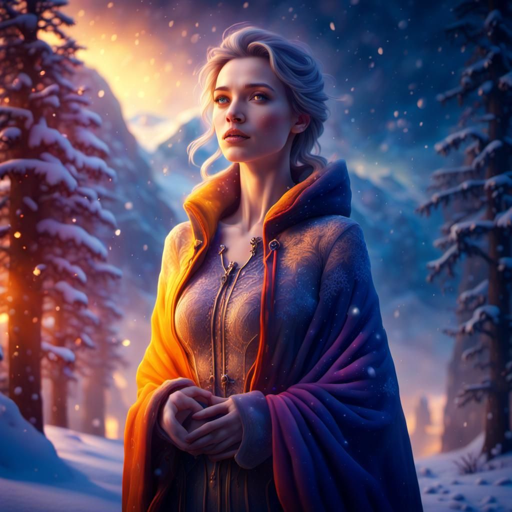Ethereal Winter Goddess in a Golden Glow