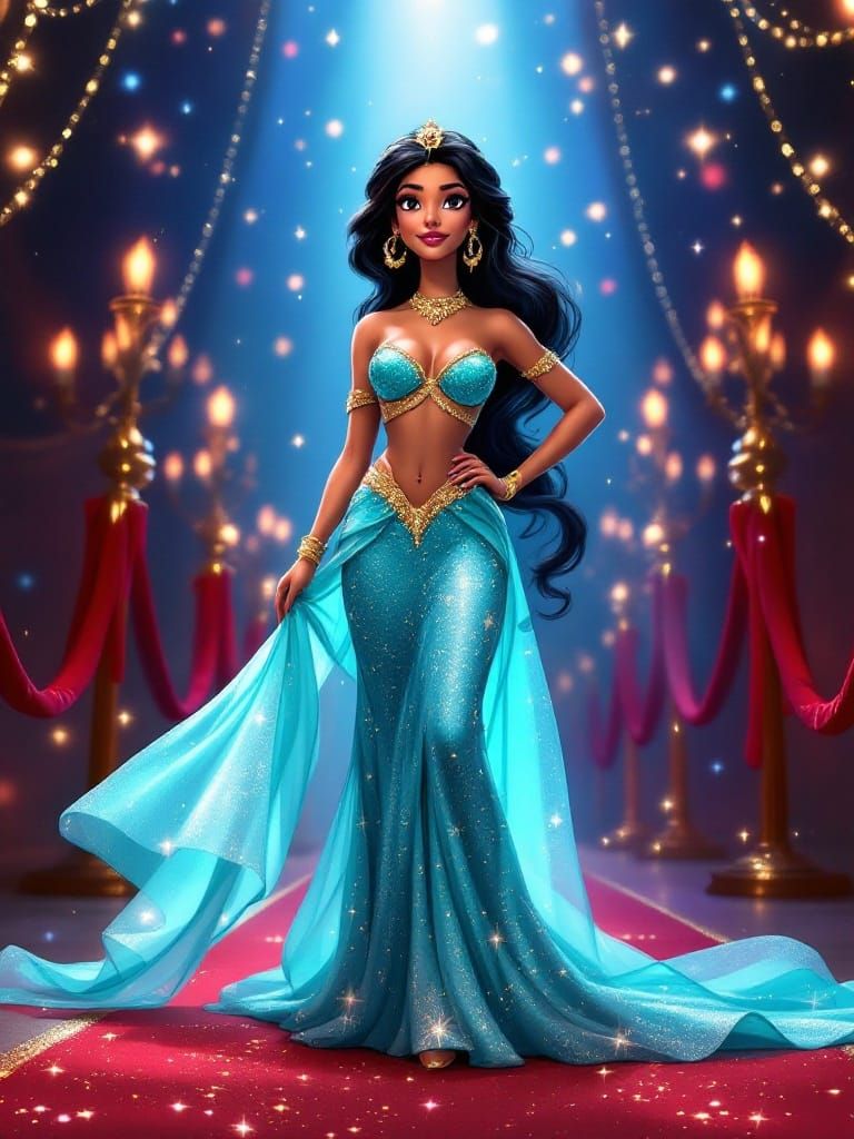 Princess Jasmine on Red Carpet as Oil Painting