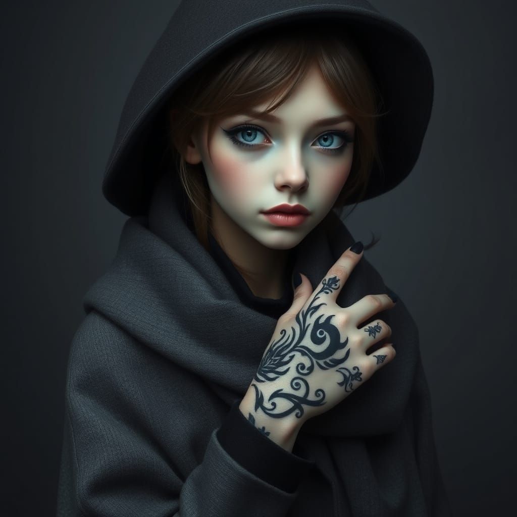 Enigmatic Mysterious Woman in a Dark, Mysterious Style