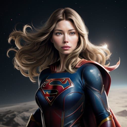 Jessica Biel as Superheroine in Lunar Landing Portrait