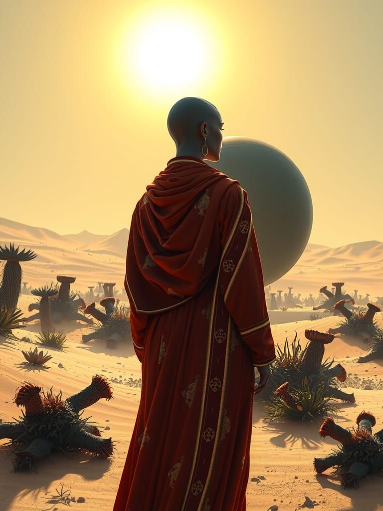 Hyperrealistic Woman Gazing at Ethereal Black Sphere