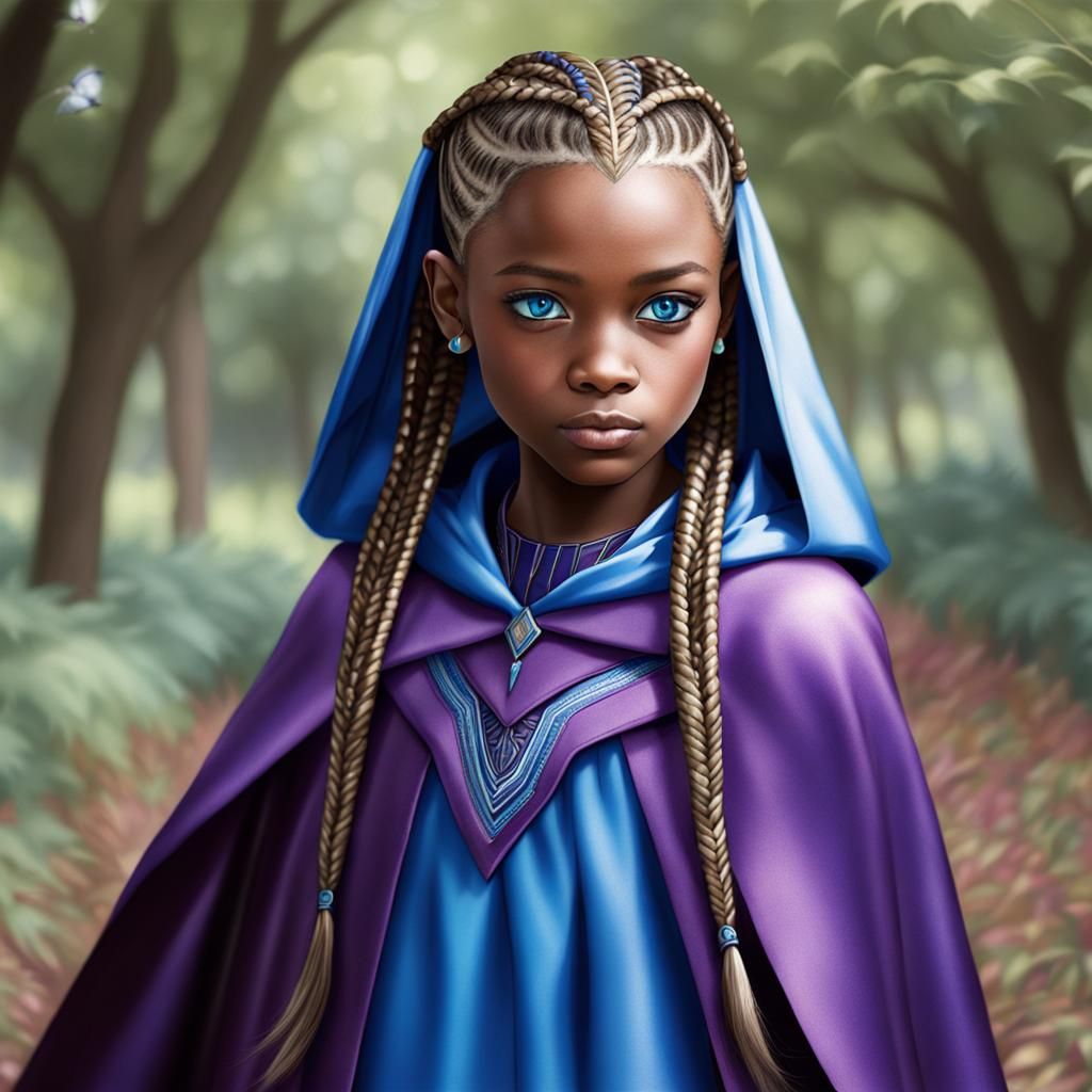 Girl with Blue Streak and Purple Dress