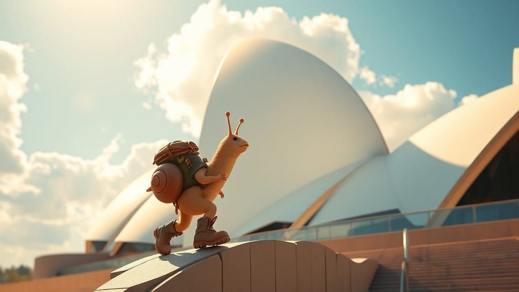 Snail's Sydney Opera House Adventure: Whimsical Art