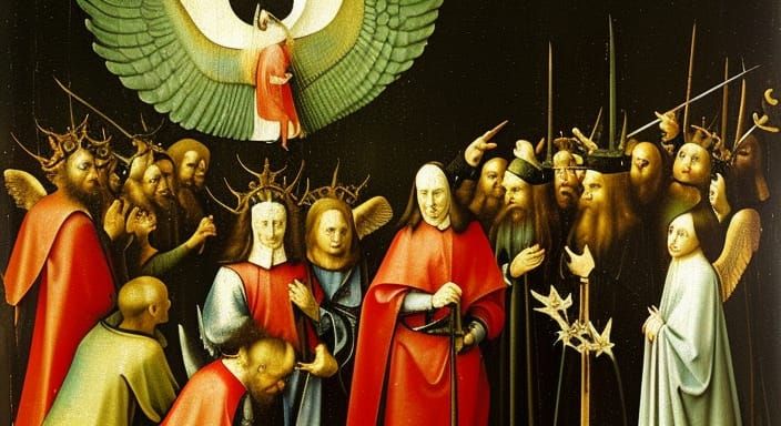 Satan Tempted by Angels in Netherlandish Style