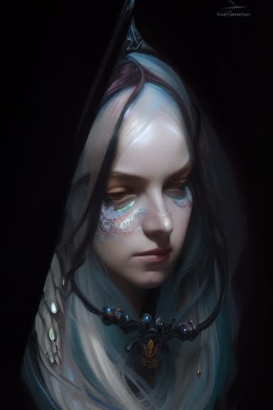 Elf Woman Bard Portrait in Dark Fantasy Style
