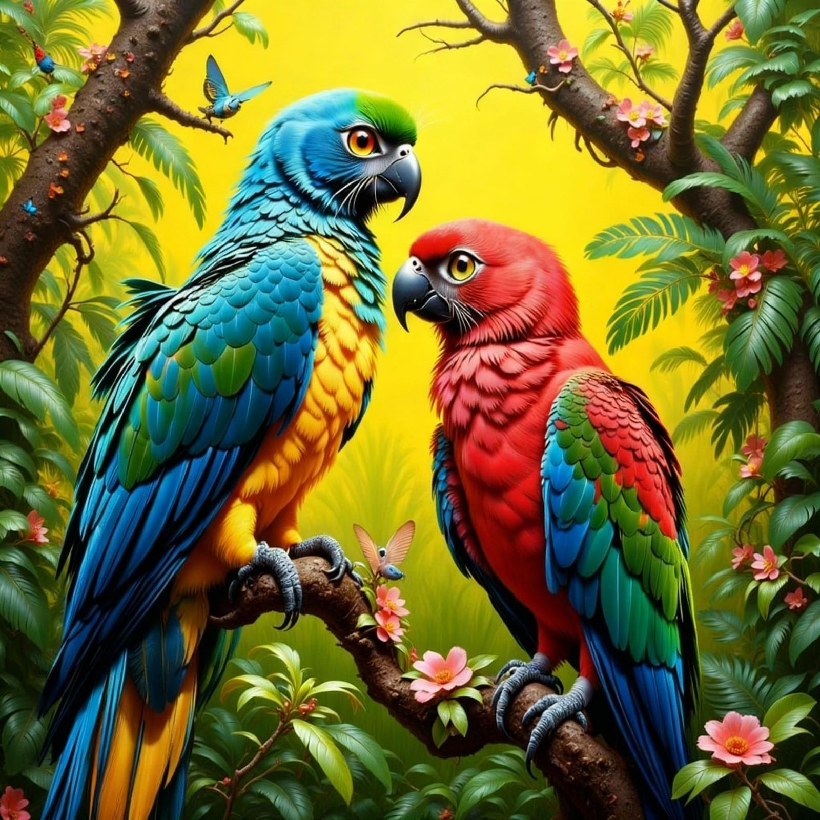 Expressionist Macaw on Yellow Tree