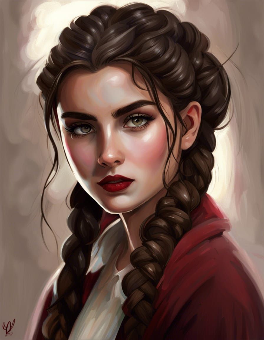 Teenage Girl in Red Gown, Graffiti Art Style