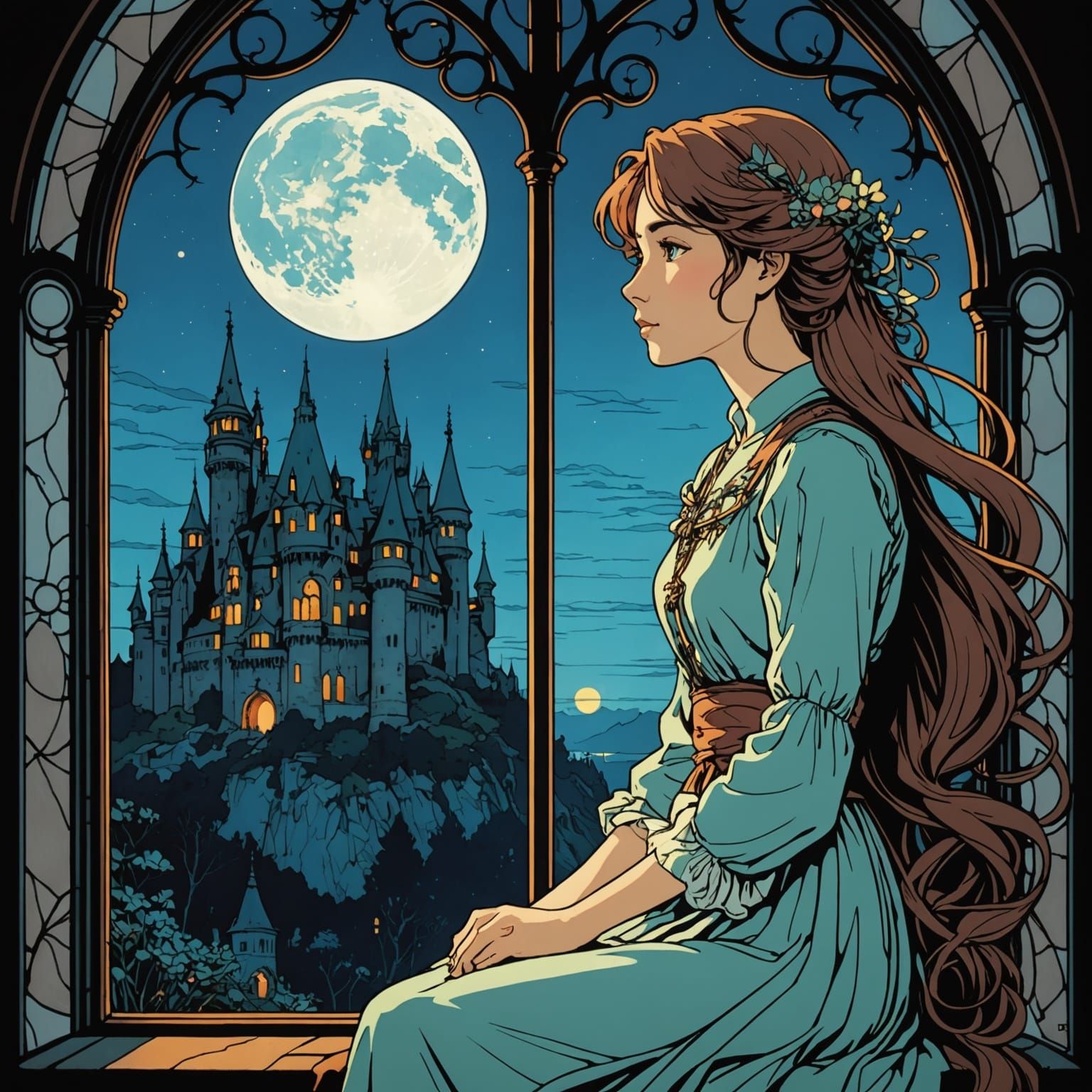 Moonlit Castle Dreams in Ink and Shadow