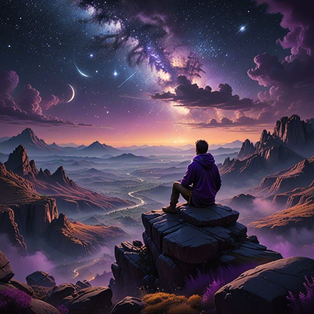 Nocturnal Landscape with Galactic Mist in Fantasy Art