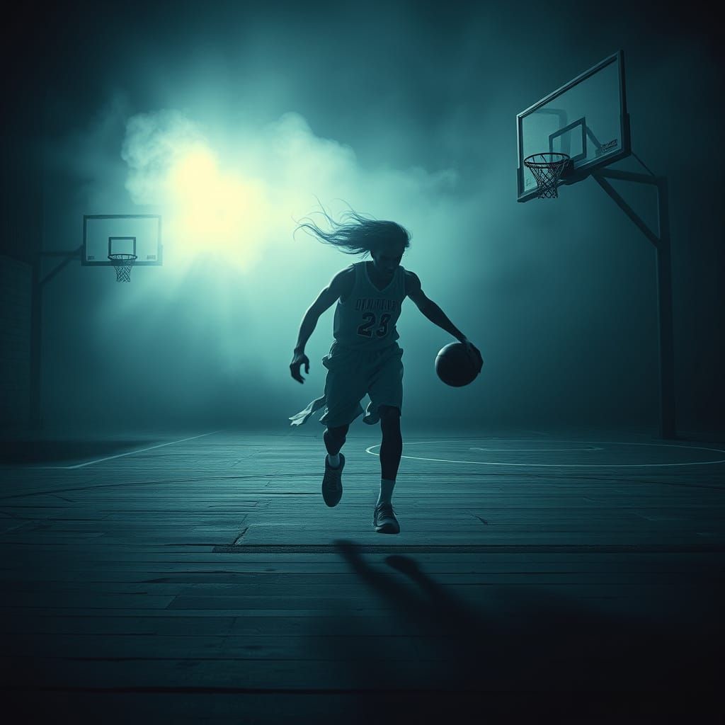 Haunted Basketball Court: Spectral Spirit in Mystical Style