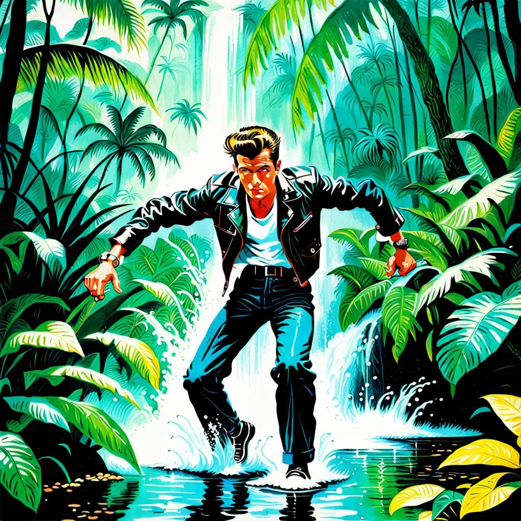 1950s Greaser in Jungle: Vintage Pulp Art