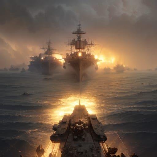 Epic US Navy War Scene in Dark Fantasy Style