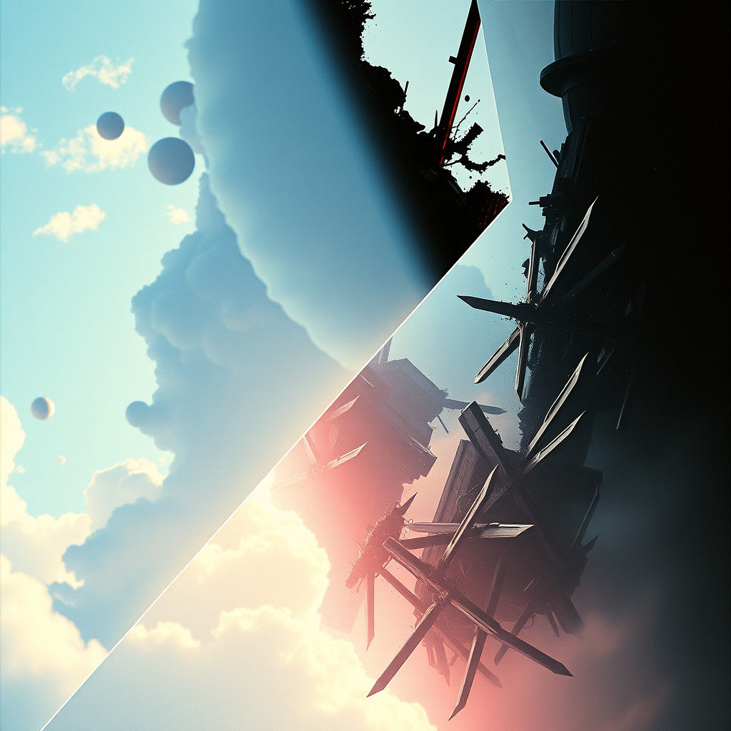 Contrasting Halves: Ethereal Light Meets Dystopian Darkness