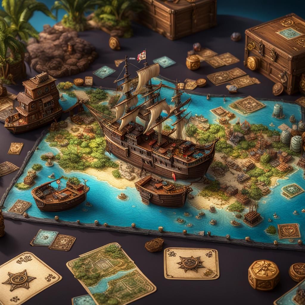 Pirate Tabletop Game Diorama in Splash Art Style