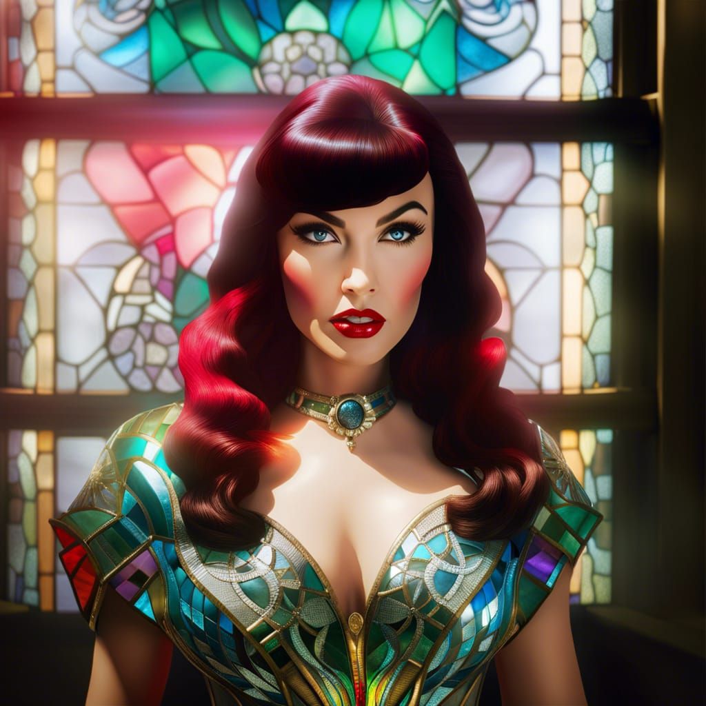 Chic Betty wearing stained glass vibe dress by Per.