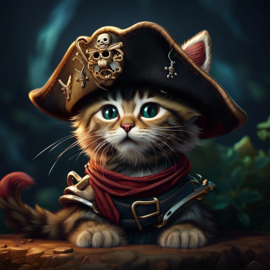 Kitten with Pirate Hat: Fantasy Concept Art