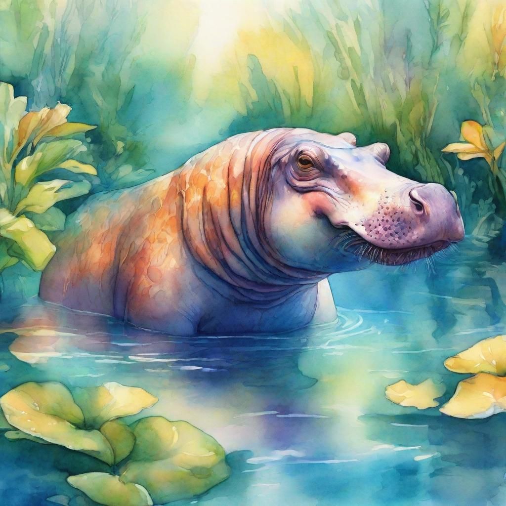 Hippoplatypus in Underwater Garden: Watercolor Illustration