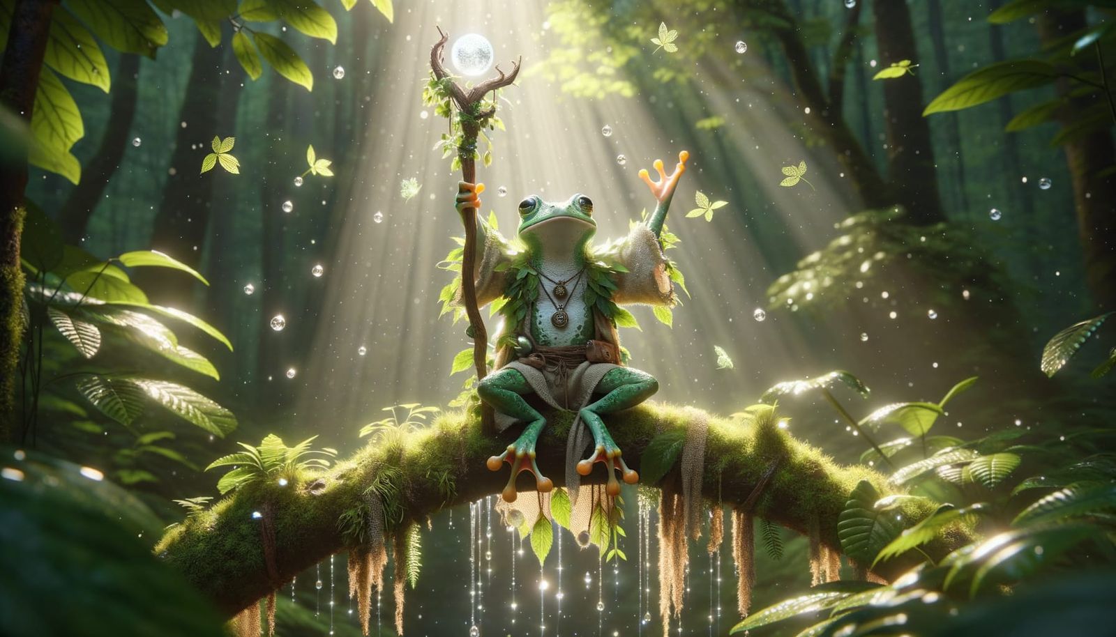 Frog Druid Casting a Spell in Sunlit Forest