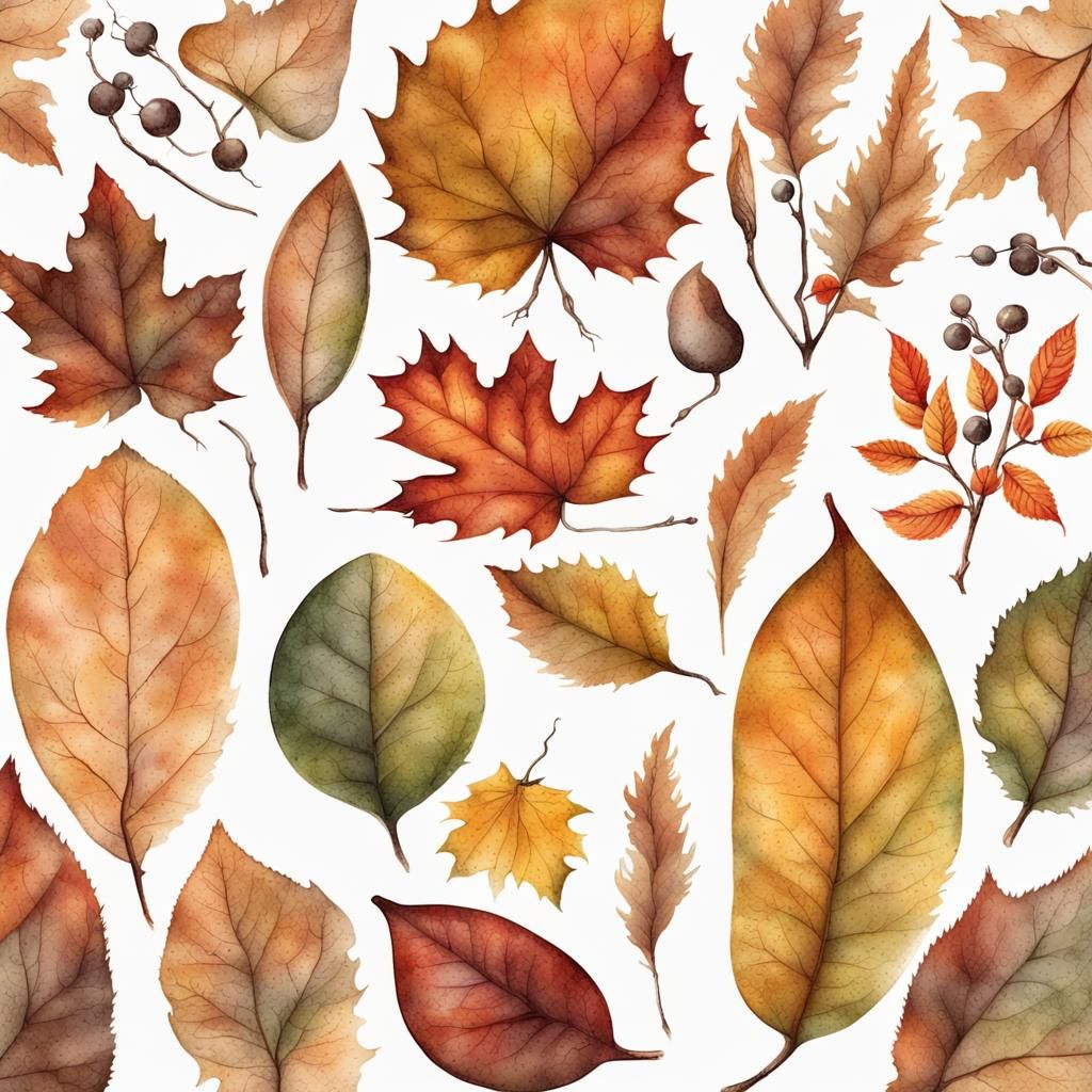 Autumn Botanical Ephemera for Junk Journals in Watercolor
