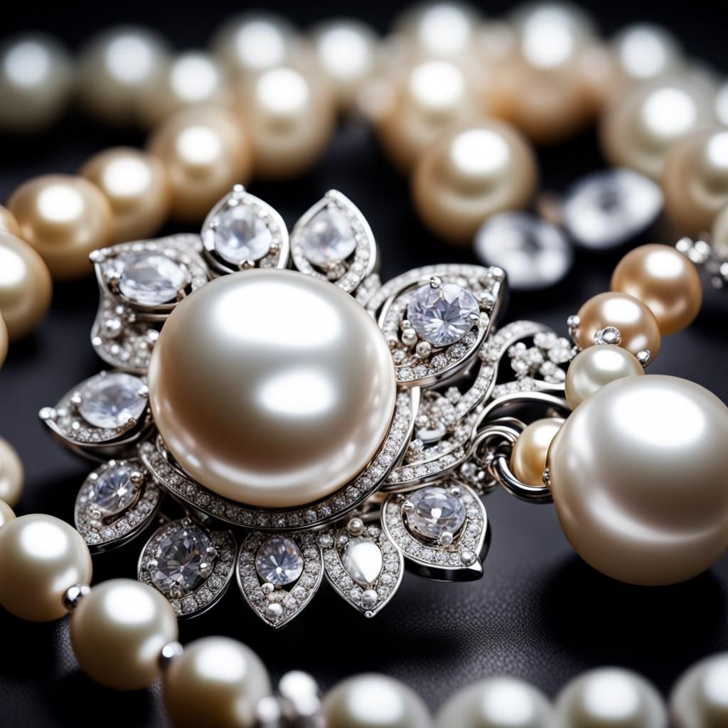 Exquisite Diamond and Pearl Jewellery in Hyperrealistic Styl...