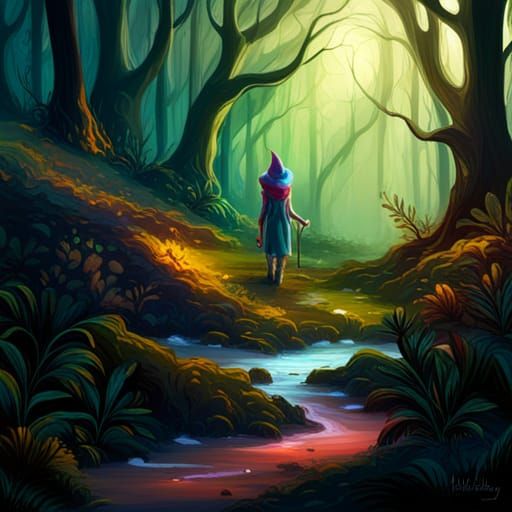 Mysterious Elf in Dark Fantasy Forest as Graffiti Art